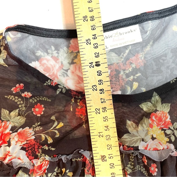 Bobbie Brooks Black Floral Mesh Blouse  Sz. XL Sheer Boutique Boho Top - Picture 9 of 9